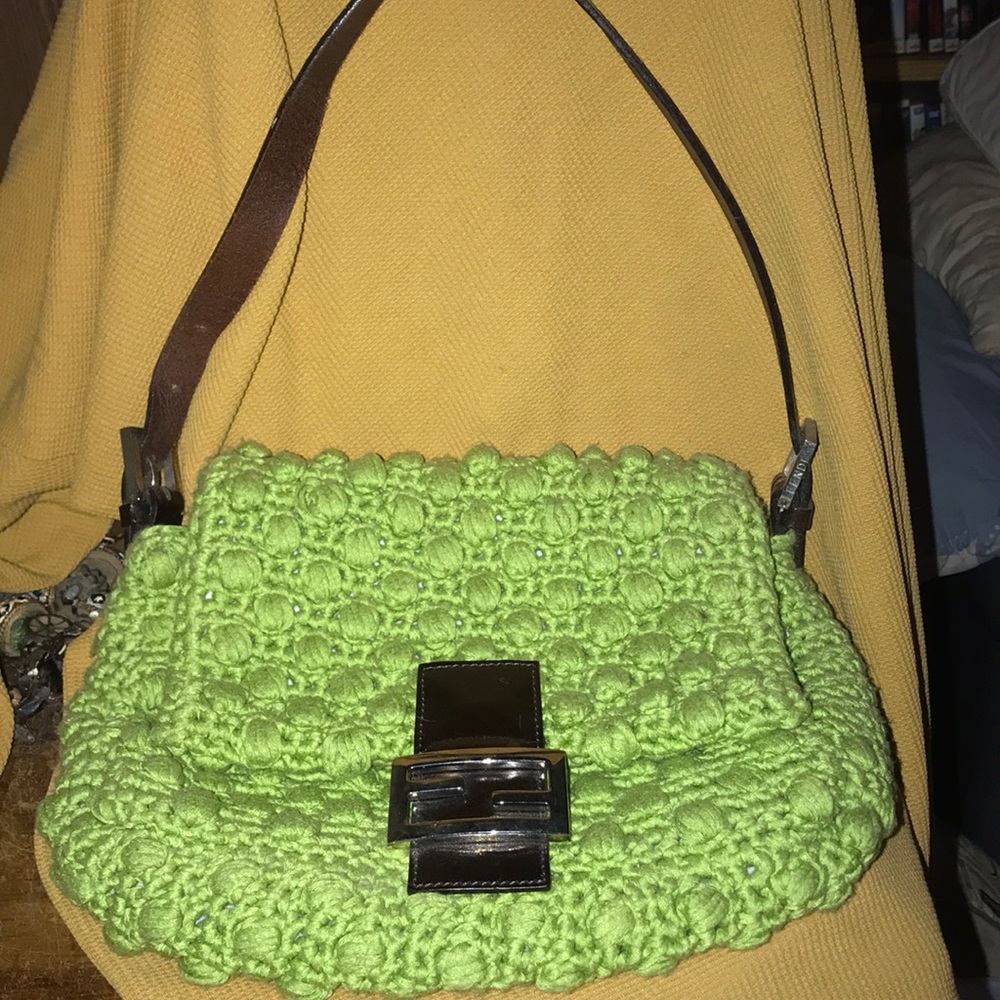 Fendi Mamma Knit crochet  Baguette in Light Green